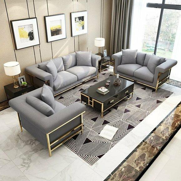 Sofa Polster Sitz Couch Garnitur Wohnzimmer Sofas Set 3tlg Hocker 3+1+1