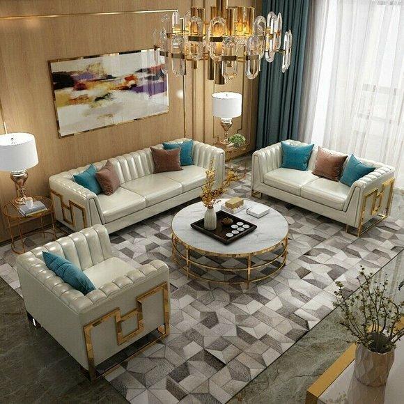 Edel Stahl Couch Polster Leder Sofa 311 Sitzer Couchen Garnitur Set