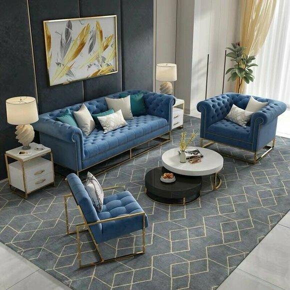 Chesterfield Sofa Edelstahl Couch Polster Sitz Garnitur 3+1 Leder Wohnzimmer Neu
