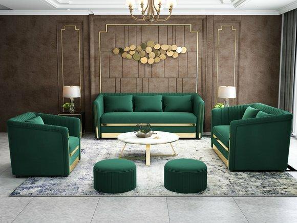 Design Samt Sofa Couch Gruppe Garnitur 3+1+1 Metall 3tlg Set Luxus Sofas Neu