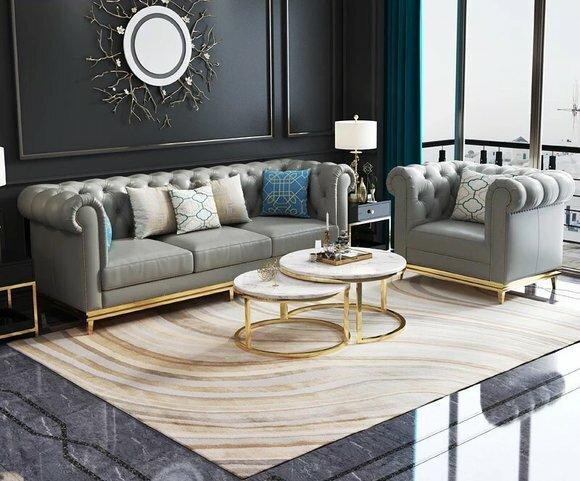 Chesterfield Metall Couch Polster Sitz Garnitur Sofa Leder Design Garnituren