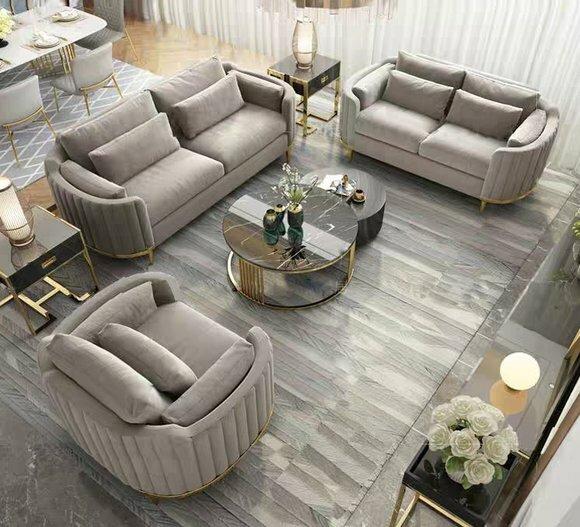 Luxus Edelstahl Samt Couch Polster Sitz 3+2+1 Set Garnitur Sofa Neu