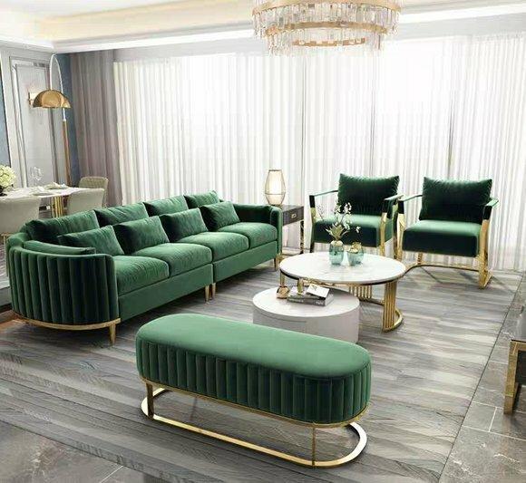Designer Luxus Couch Grün Set Polster Garnitur Textil Samt Stoff Sofa