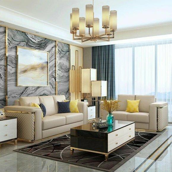Edelstahl Couch Polster Sitz Garnitur Sofa 3+1+1 Leder Wohnzimmer