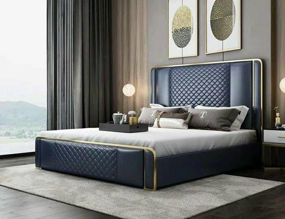 Designer Bett 180x200 Leder Hotel Metall Betten Doppel Ehe Schlaf Zimmer Luxus