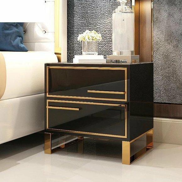 Nacht Tisch Konsole Beistell Schlaf Designer Zimmer Tische Konsolen Metall Glanz