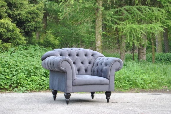 Stoff Chesterfield Couch Polster Sitz Sessel Textil Modern Sessel Blau 1 Sitzer