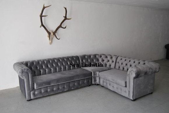 Samt Chesterfield Sofa Couch Polster Eck Garnitur Wohnlandschaft Stoff