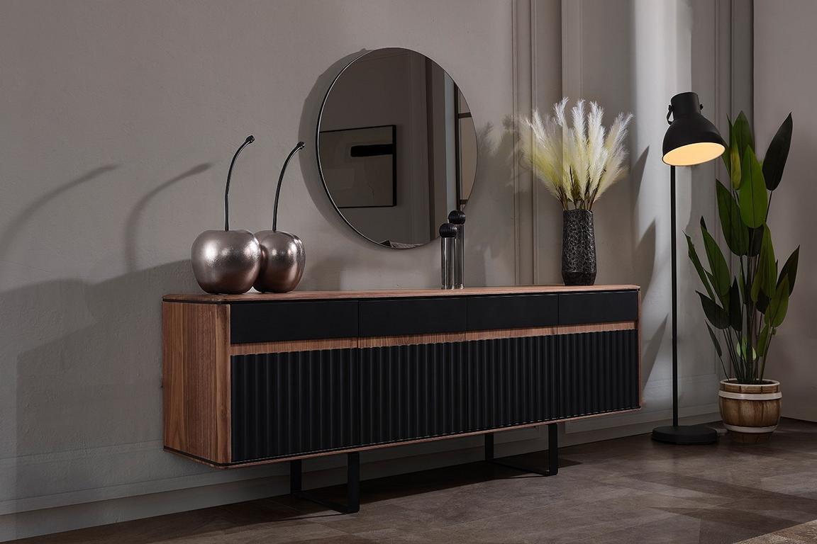 Schwarz-Braune Kommode Designer Spiegel Luxuriöse Sideboards Möbel 2tlg