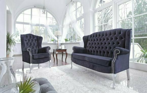Klassische Chesterfield Sofagarnitur 3+2 Sitzer Sofa Couch Polster Samt