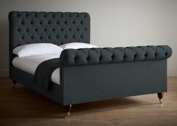 Chesterfield Design Polster Englisches Doppelbett Schwarz 140/160/180x200