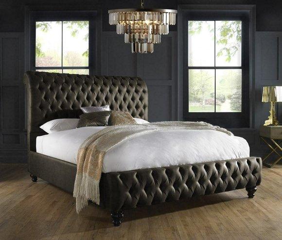 Chesterfield Textil Bett Schlafzimmer Betten Doppel Polster 140/160/180/200 cm