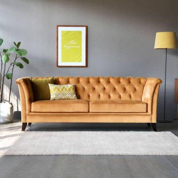 Design Chesterfield Sofagarnitur 3-Sitzer Textil Couch Polster Sofas Sofa
