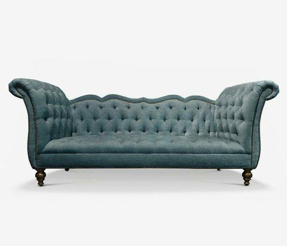 Englisches Luxus Sofa Chesterfield Bunte Textil Couch Turkis Blaue Grüne