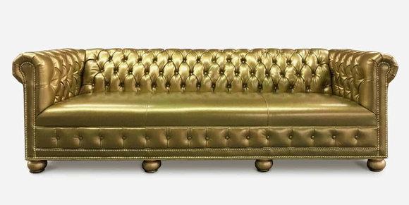 Chesterfield 3 Sitzer Sofa Couch Leder Garnitur Polster Sitz Stoff Gold Sitz