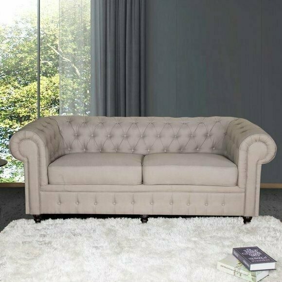 jvmoebel ® - Textil Sofa Couch - Beige Polster Dreisitzer Couch Garnitur