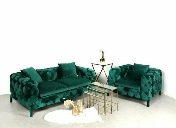 Chesterfield 3+1 Sitz Chesterfield Sofa Stoff Leder Couchen Polster Garnitur