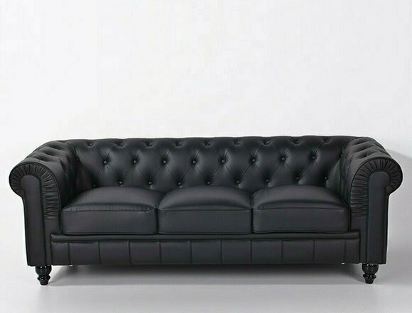jvmoebel ® - Leder Sofa Couch - Schwarze Polster Dreisitzer Couch Garnitur
