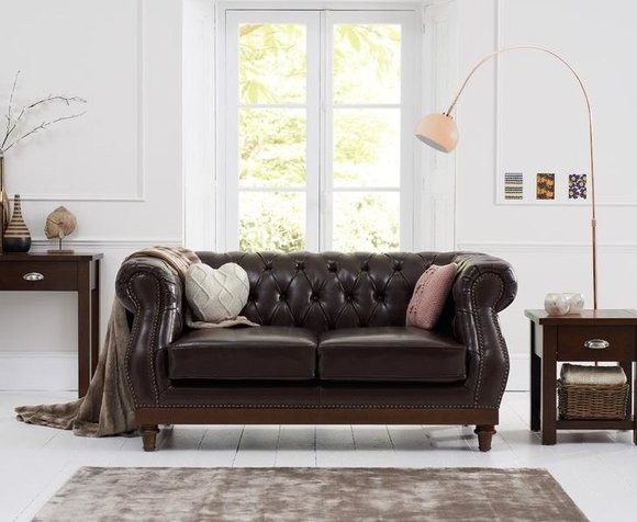 Leder Chesterfield Herrenclub Sofa Couch Polster Zweisitzer Braun
