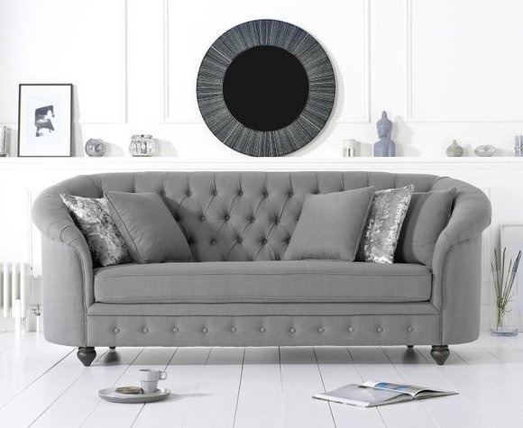 Graue Samt Velvet Sofa # Chesterfield Luxus Möbel # Englische Couch