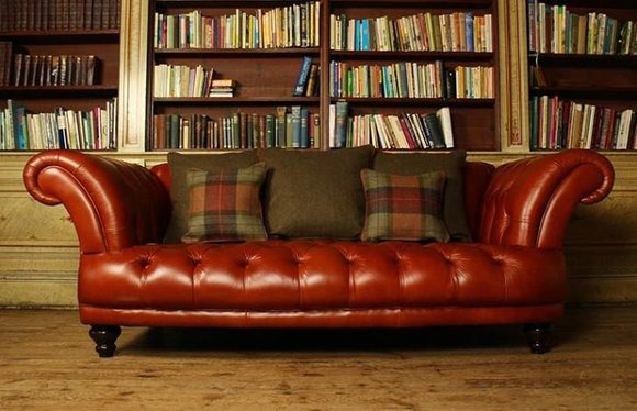 Braune Leder Chesterfield Sofa Couch Polster Stoff couchen Garnitur 3 Sitzer
