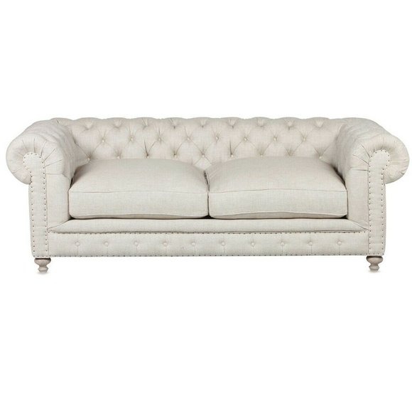 Chesterfield Sofa Couch Polster Stoff Leder Couchen Beige Stoff Garnitur