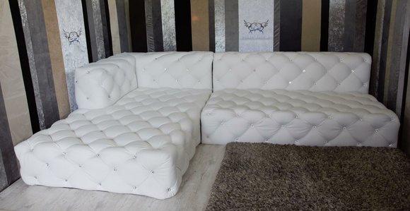 Design Ecksofa Couch Leder Polster Sofa Eckgarnitur Kristallsteine Ecksofa Neu