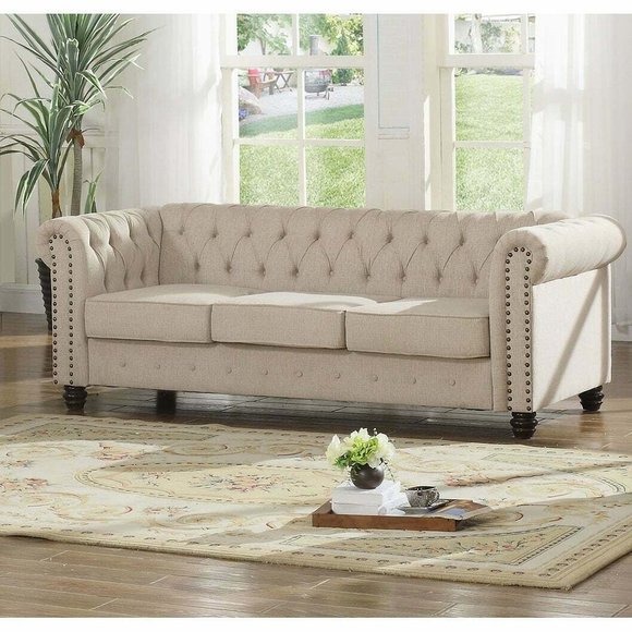 Chesterfield Sofa Couch Polster Stoff Leder Couchen Polster Garnitur 3 Sitzers