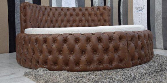 Rundes Leder Bett Chesterfield Luxus Polster Rund Betten Runde Stoff Hotel Neu