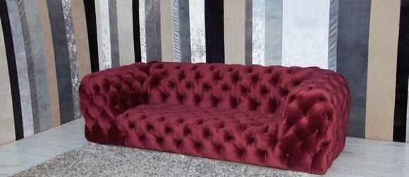 Rote Chesterfield Designer Couch Samt Velvet Sitz Polster Dreisitzer Sofa
