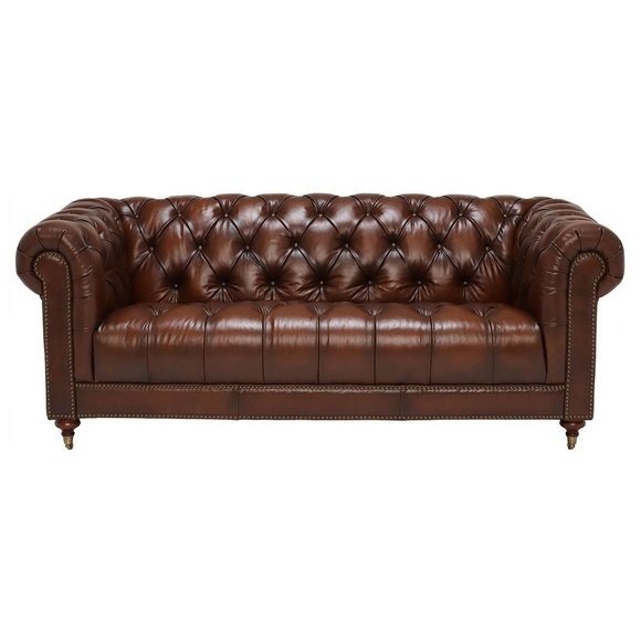 Klassische Leder Couch - Braune Chesterfield Stoff Sofa 3 Sitzer Neu