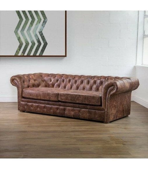 Braun Chesterfield 3 Sitzer Klassische Luxus Barock Sofa Textil Leder Couch
