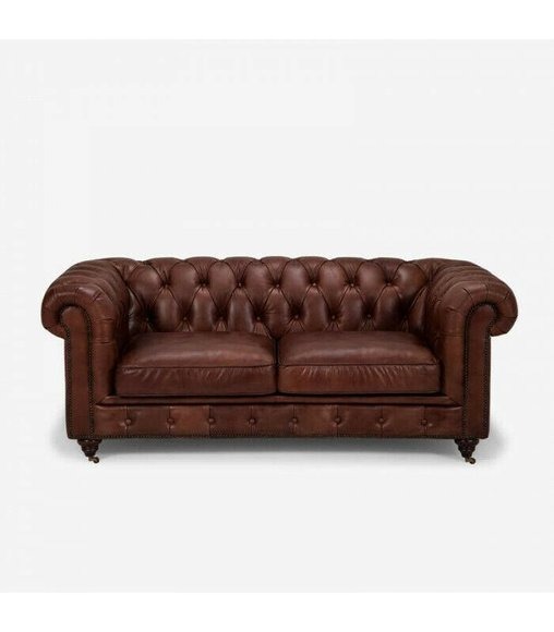 Chesterfield 2 Sitzer Klassische Luxus Barock Rokoko Sofa Braun Leder