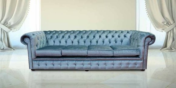 Chesterfield 4 Sitzers Klassische Luxus Barock Rokoko Sofa Couch Textil