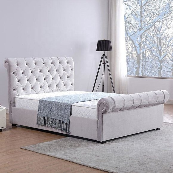 Klassisches Samt Textil Bett Doppel Hotel Betten Gepolsterte Schlazimmer