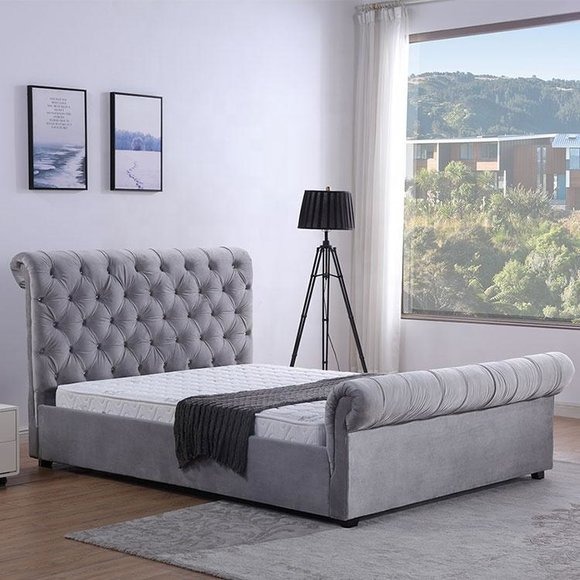Design Chesterfield Bett Textil Polster Leder Hotel Betten Schlafzimmer Neu
