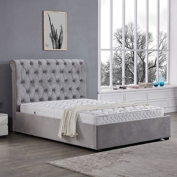 Royal Grau Schlafzimmer Bett Polster Betten Chesterfield Textil Stoff jvmoebel ®