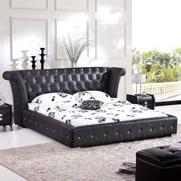 Chesterfield Big Bett XXL Kopfteil Betten Polster Hotel Samt Schwarz Stoff