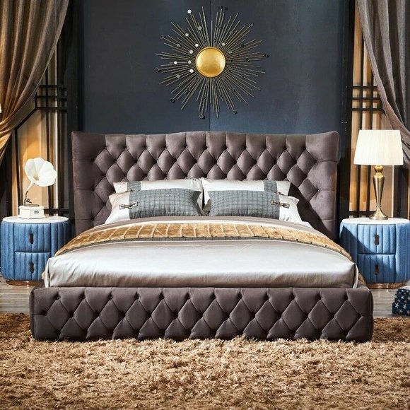Chesterfield Bett Schlafzimmer Betten Textil 180x200cm Samt Big Hotel