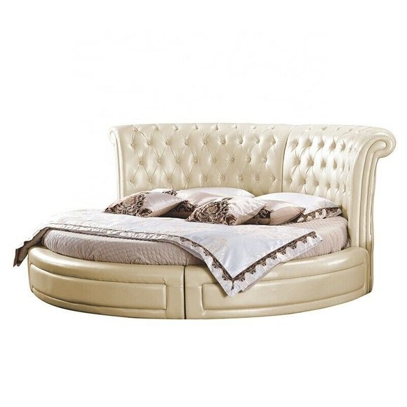 Rundes Bett Chesterfield Designer Rund Schlafzimmer Textil Leder Polster