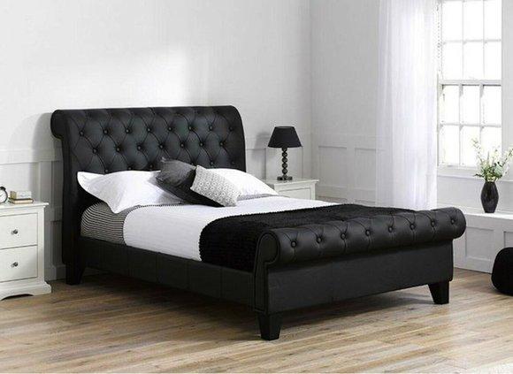 Chesterfield Hotel Doppel Leder Bett Schlafzimmer Polster Luxus Betten 180x200cm