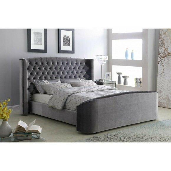 Designer Bett Schlafzimmer Betten Textil Leder Hotel Luxus Polster Samt Stoff