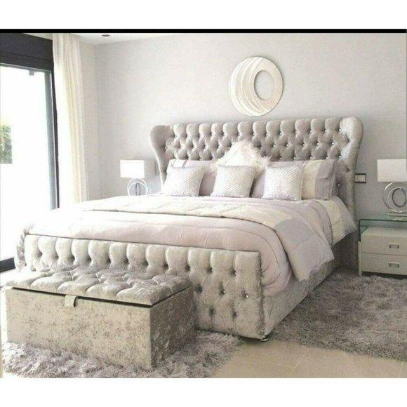 Chesterfield Bett Schlafzimmer Betten Textil Leder Hotel Luxus Polster Samt Neu