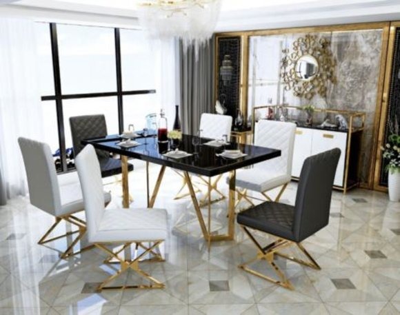 Moderne Esstisch Garnitur Edelstahl Möbel Tisch Glas 6x Lehnstuhl Stuhl Polster