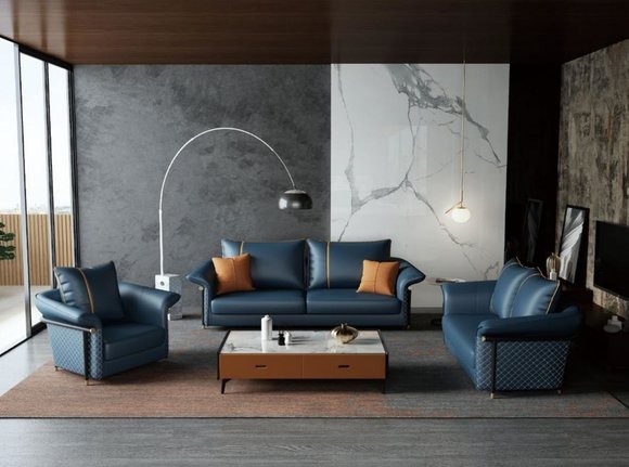 Leder Polster Komplett Set Sofagarnitur 321 Sitzer Design Wohnlandschaft Gruppe