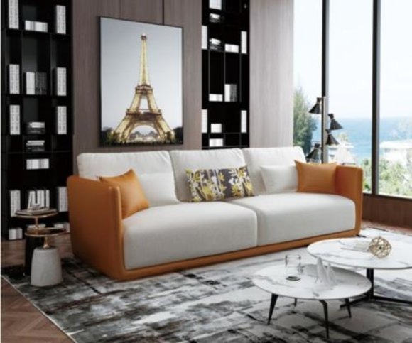 Hochklassige Wohnzimmer Designer Möbel 4 Sitzer Couch Big XXL Sofa Orange Leder
