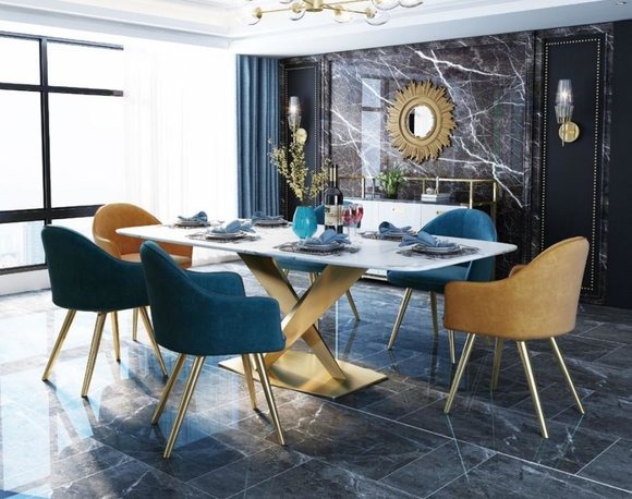 Italienische Stil Möbel Esszimmer Gruppe Sitz Polster Tisch Garnitur 7tlg. Tisch