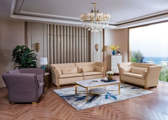 Sofagarnitur Couch Garnitur 3+2+1 Designersofa Couchtisch Italien Luxus Möbel