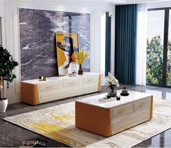 Sideboard TV Lowboard RTV XL Schrank Couchtisch Marmor Imitation 2tlg Wohnzimmer