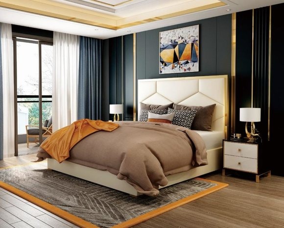 Bett Polster Design Luxus Doppel Hotel Betten Schlaf Zimmer Leder Edelstahl Neu